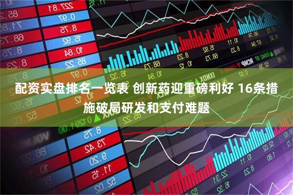 配资实盘排名一览表 创新药迎重磅利好 16条措施破局研发和支付难题